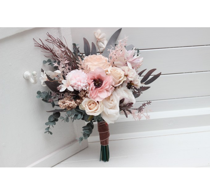 Wedding Bouquets in Dusty Pink & Blush Pink | Cascading Faux Bridal & Bridesmaid Bouquets