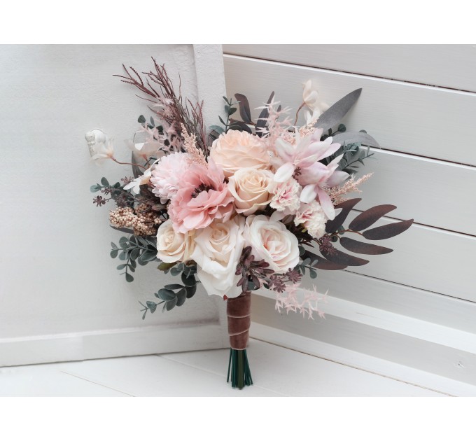 Wedding Bouquets in Dusty Pink & Blush Pink | Cascading Faux Bridal & Bridesmaid Bouquets