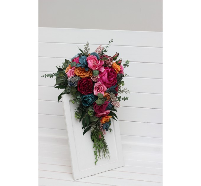 Jewel-Tone Wedding Bouquets in Emerald Green, Orange, Magenta & Teal | Faux Bridal & Bridesmaid Bouquets