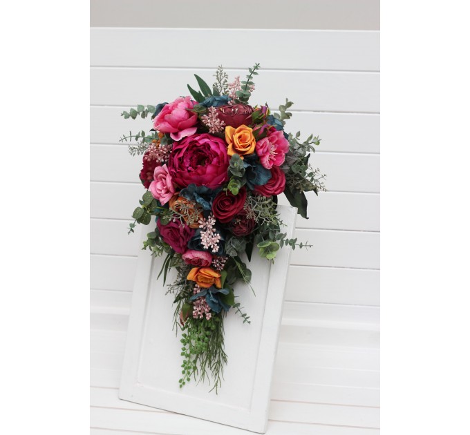 Jewel-Tone Wedding Bouquets in Emerald Green, Orange, Magenta & Teal | Faux Bridal & Bridesmaid Bouquets