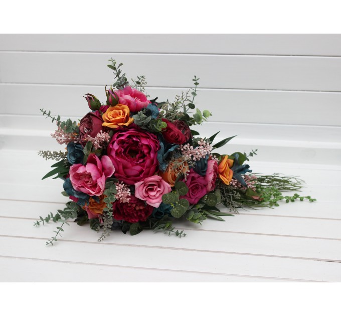 Jewel-Tone Wedding Bouquets in Emerald Green, Orange, Magenta & Teal | Faux Bridal & Bridesmaid Bouquets