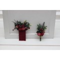 Wedding boutonnieres in burgundy dusty rose color scheme. Flower accessories. Pocket boutonniere. Square flowers. 5341
