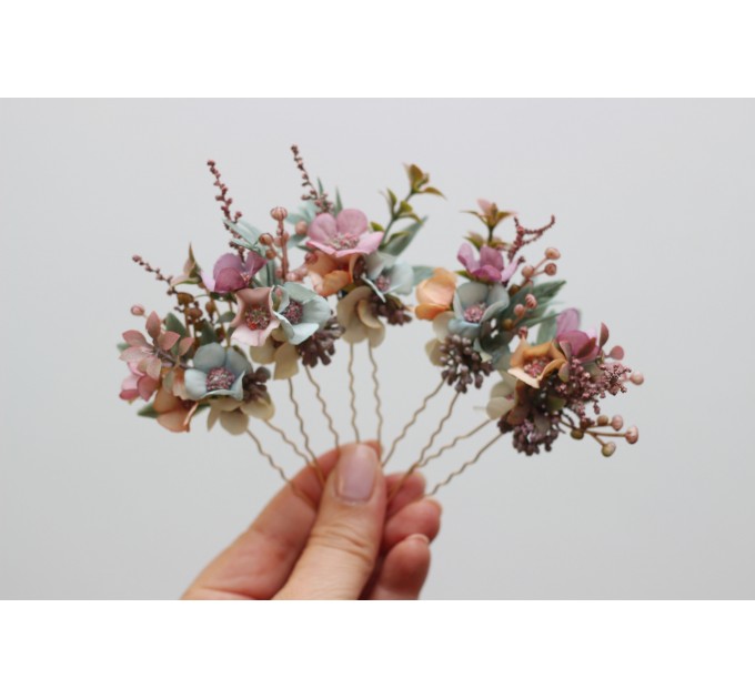 Set of 5 hair pins in dusty rose purple pink color scheme. Hair accessories. Flower accessories for wedding. 0004 EU UK