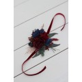 Wedding wrist corsage in burgundy navy blue color scheme. Flower accessories. 0020 EU UK