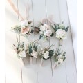 Wedding boutonnieres and wrist corsage in beige white blush pink color theme. Flower accessories. 0028 EU UK