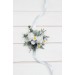 Wedding boutonnieres and wrist corsage in white sky blue color scheme. Flower accessories. 5253