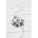Wedding boutonnieres and wrist corsage in white sky blue color scheme. Flower accessories. 5253