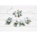 Wedding boutonnieres and wrist corsage in white sky blue color scheme. Flower accessories. 5253