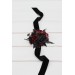 Wedding boutonnieres and wrist corsage in black and burgundy color scheme. Flower accessories. Pocket boutonniere. 5325