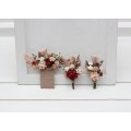 Wedding boutonnieres in blush pink burgundy color scheme. Flower accessories. Pocket boutonniere. Square flowers. Rustic wedding. 5342