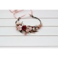 Burgundy blush pink flower crown. Hair wreath. Flower girl crown. Wedding flowers.5342