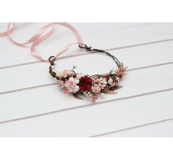 Burgundy blush pink flower crown. Hair wreath. Flower girl crown. Wedding flowers.5342