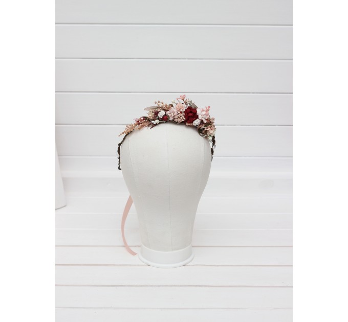 Burgundy blush pink flower crown. Hair wreath. Flower girl crown. Wedding flowers.5342