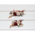 Flower comb in burgundy blush pink color scheme. Wedding accessories for hair. Bridal flower comb. Bridesmaid floral comb. Rustic wedding. 5342