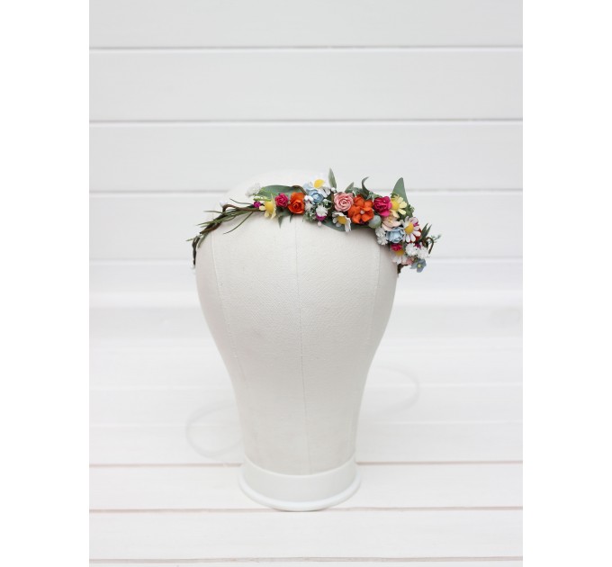 Colorful flower crown. Daisy hair wreath. Wildflower flower girl crown. Wedding flowers. 5306