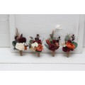 Wedding boutonnieres in burgundy rust ivory cinnamon color theme. Flower accessories. 0039 EU UK