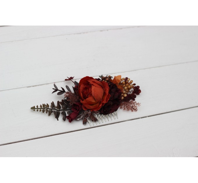 Flower comb in rust burgundy cinnamon color scheme. Wedding accessories for hair. Bridal flower comb. Bridesmaid floral comb. 0022 EU UK