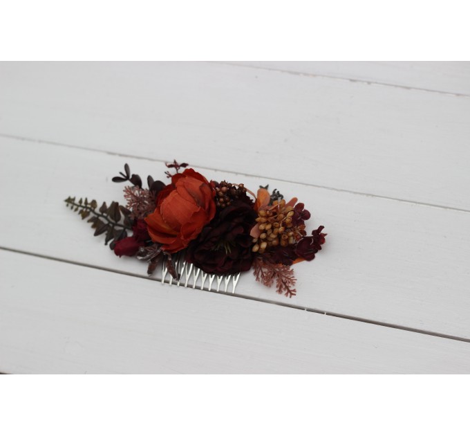 Flower comb in rust burgundy cinnamon color scheme. Wedding accessories for hair. Bridal flower comb. Bridesmaid floral comb. 0022 EU UK