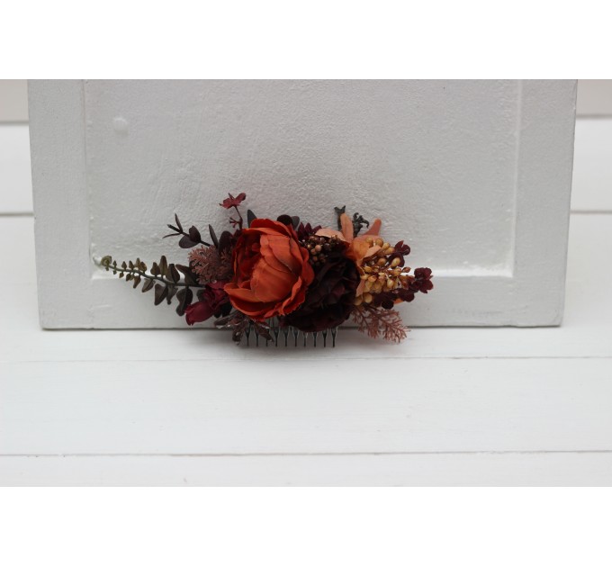 Flower comb in rust burgundy cinnamon color scheme. Wedding accessories for hair. Bridal flower comb. Bridesmaid floral comb. 0022 EU UK
