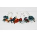 Set of 8 hair pins in teal rust blue orange color scheme. Hair accessories. Flower accessories for wedding. 0034 EU UK