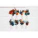 Set of 8 hair pins in teal rust blue orange color scheme. Hair accessories. Flower accessories for wedding. 0034 EU UK