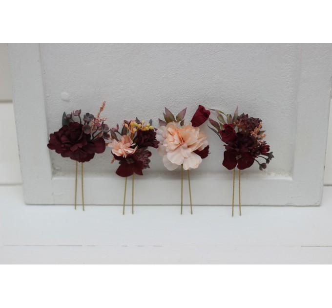 Set of 4 hair pins in purple burgundy beige black color scheme. Hair accessories. Flower accessories for wedding. 0072 EU UK