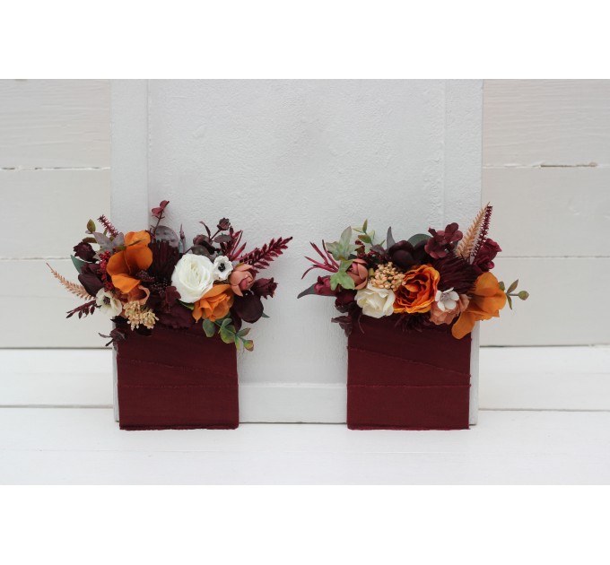Pocket boutonniere in rust burgundy ivory color scheme. Flower accessories. 0039 EU UK