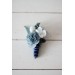 Wedding boutonnieres in dusty blue navy blue white color scheme. Flower accessories. VERA EU UK