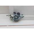 Flower comb in dusty blue navy blue white color scheme. Wedding accessories for hair. Bridal flower comb. Bridesmaid floral comb. VERA EU UK