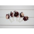 Set of 5 hair pins in burgundy blush pink color scheme. Flower hair pins. Hair accessories. Flower accessories for wedding. Bridesmaid gift. 0015 EU UK