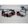 Burgundy navy blue pink flower crown. Hair wreath. Flower girl crown. Wedding flowers. 0006 EU UK
