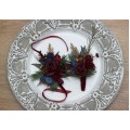 Wedding boutonnieres and wrist corsage in burgundy navy blue gold color theme. Flower accessories. 0031 EU UK
