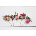 Set of 5 bobby pins in orange pink magenta color scheme. Jewel-tone wedding. Hair accessories. Flower accessories for wedding. 0054 EU UK