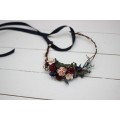 Cr-2 Burgundy navy blue blush pink flower crown. Hair wreath. Flower girl crown. Wedding flowers. OLGA EU UK
