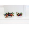 Flower comb in burgundy navy blue and rust color scheme. Wedding accessories for hair. Bridal flower comb. Bridesmaid floral comb. 5343