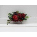 Flower comb in red green blue color scheme. Wedding accessories for hair. Bridal flower comb. Bridesmaid floral comb. 5236