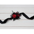 Wedding Boutonnieres & Wrist Corsage in Black & Red | Faux Flower Accessories for Halloween Wedding