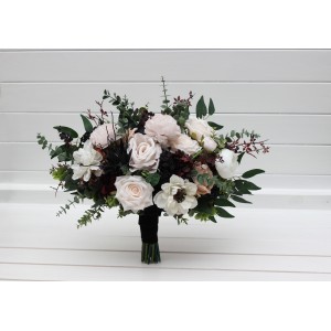 Bouquets in Blush pink burgundy black white brown color scheme. Bridal bouquet. Faux bouquet. Bridesmaid bouquet. Moody wedding. 5346