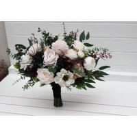 Bouquets in Blush pink burgundy black white brown color scheme. Bridal bouquet. Faux bouquet. Bridesmaid bouquet. Moody wedding. 5346