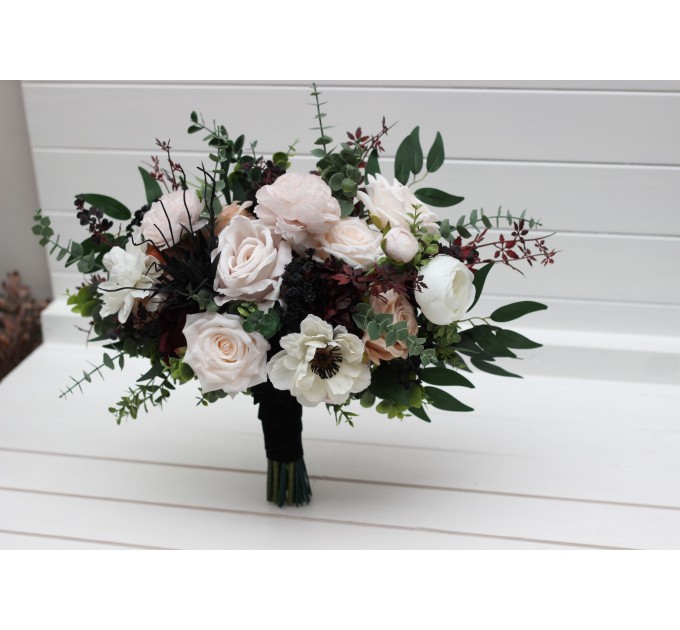 Blush Pink, Burgundy, Black, White, and Brown Wedding Bouquets – Moody Bridal & Bridesmaid Designs
