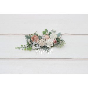 Flower comb in white blush pink color scheme. Wedding accessories for hair. Bridal flower comb. Bridesmaid floral comb. 5347
