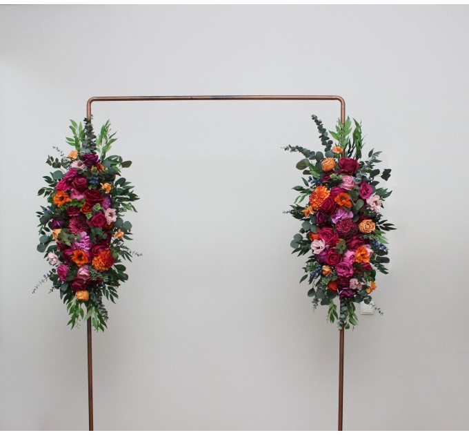 Flower Arch Arrangement in Orange, Pink & Magenta | Faux Floral Archway for Wedding