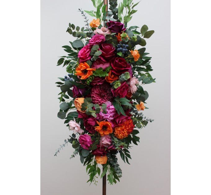 Flower Arch Arrangement in Orange, Pink & Magenta | Faux Floral Archway for Wedding