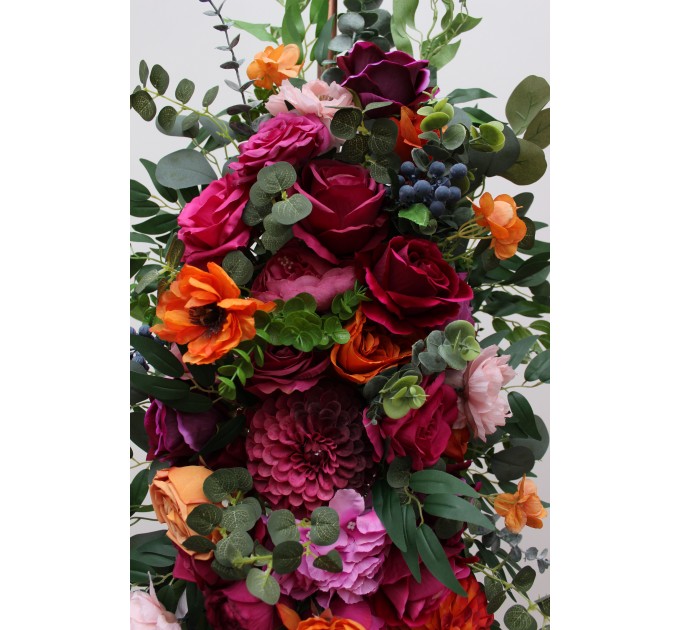 Flower Arch Arrangement in Orange, Pink & Magenta | Faux Floral Archway for Wedding