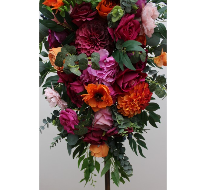 Flower Arch Arrangement in Orange, Pink & Magenta | Faux Floral Archway for Wedding
