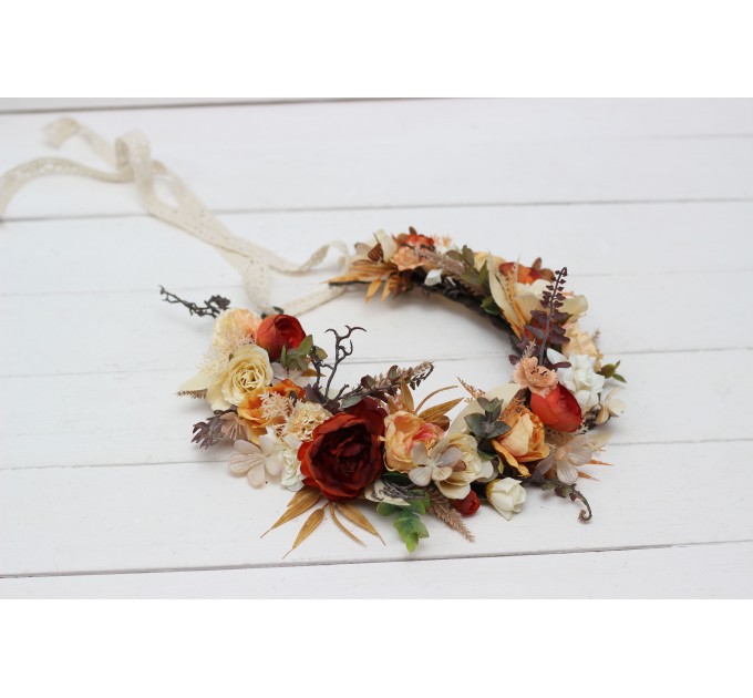 Orange ivory rust terracotta flower crown. Hair wreath. Flower girl crown. Wedding flowers. 0036 EU UK