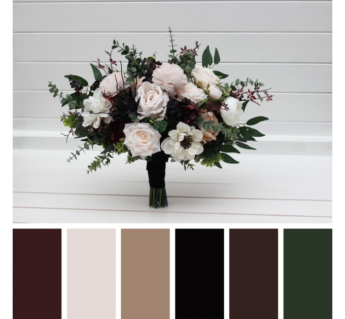 Blush Pink, Burgundy, Black, White, and Brown Wedding Bouquets – Moody Bridal & Bridesmaid Designs