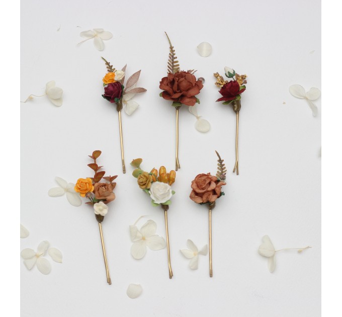 Set of pins in Orange Burgundy Cream colors/ Hair accessories
