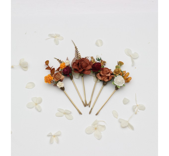 Set of pins in Orange Burgundy Cream colors/ Hair accessories