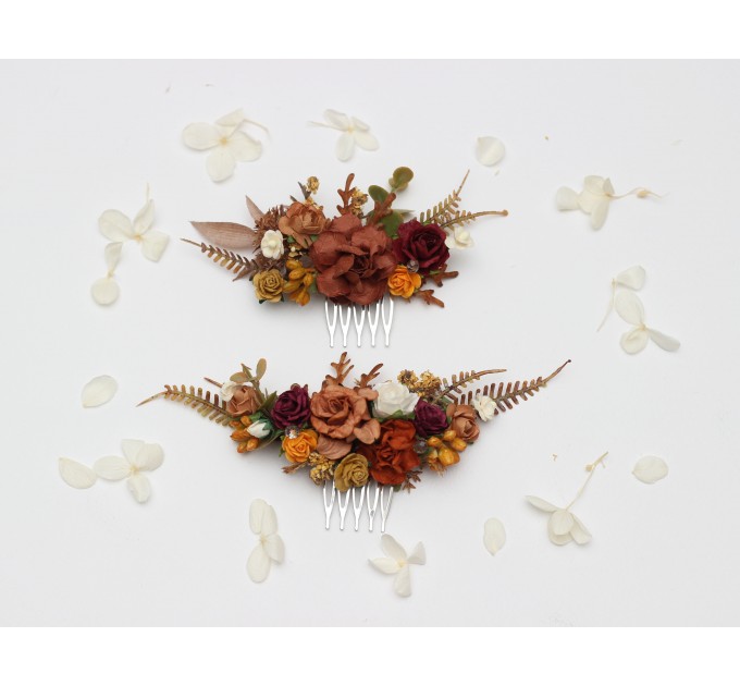Flower Combs in Terracotta Mustard Burgundy Ivory Colors/ Wedding accessories